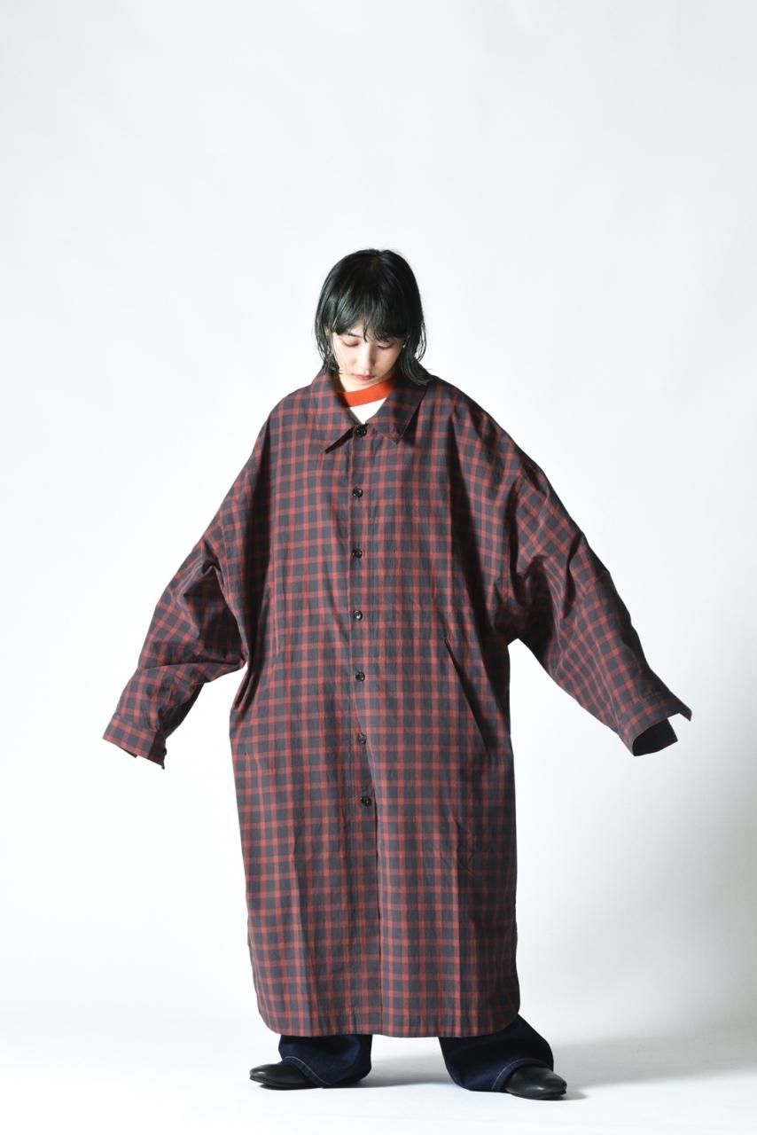My Beautiful Landlet チェックワイドロングコート Red