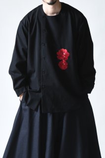 BISHOOL Embroidery Wool Gabardine Asymmetry Shirt
