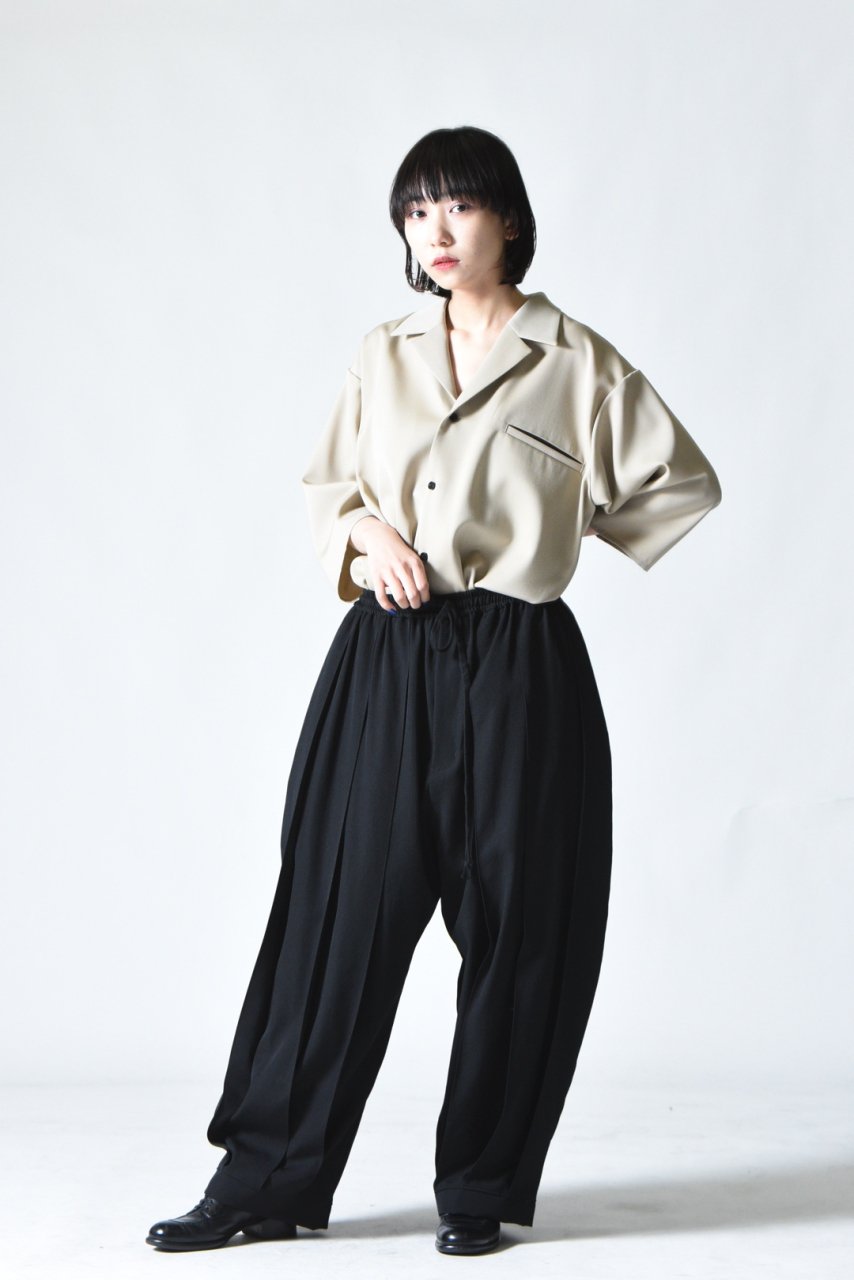 BISHOOL Wool Gabardine Wide Pleats Lantern Pants - BISHOOL