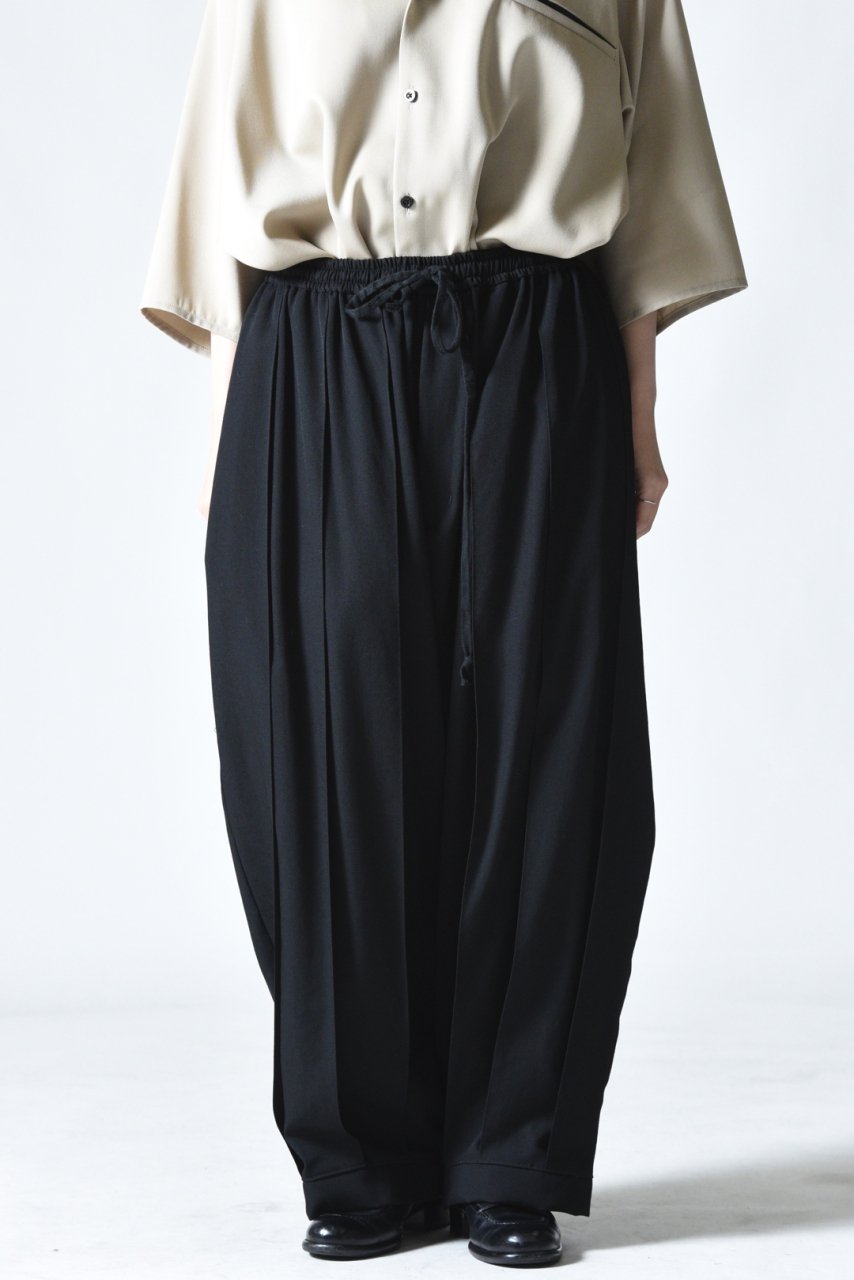 BISHOOL Wool Gabardine Wide Pleats Lantern Pants - BISHOOL,Edwina