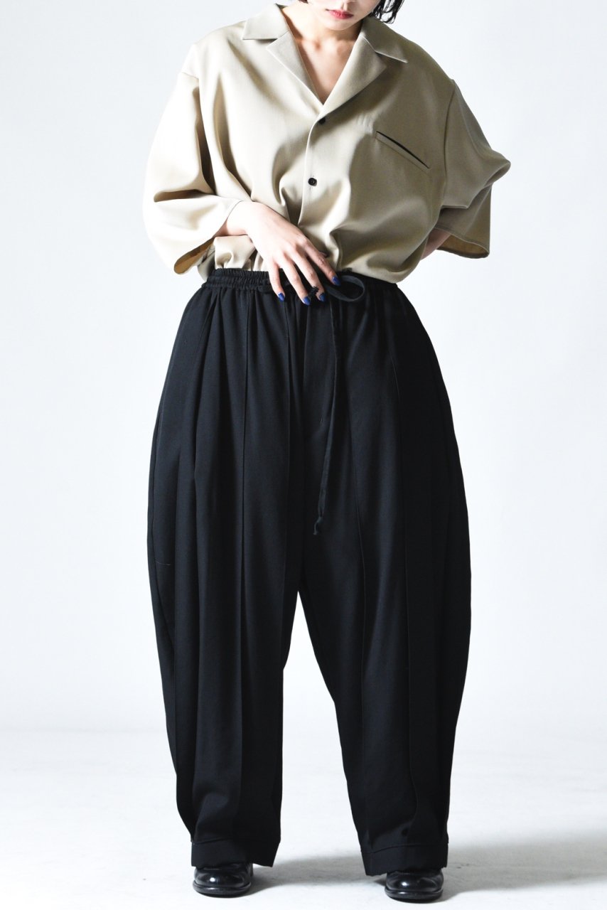 BISHOOL Wool Gabardine Wide Pleats Lantern Pants - BISHOOL,Edwina