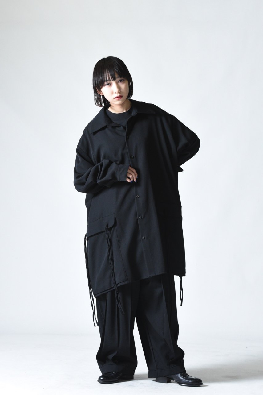 BISHOOL Wool Gabardine Big Pocket Shirt black - BISHOOL,Edwina