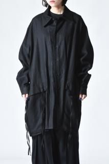 BISHOOL Linen Big Pocket Shirt black