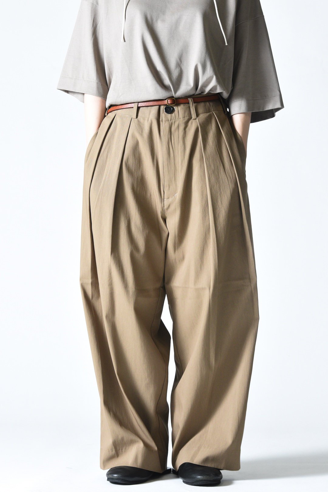 My Beautiful Landlet 2タックワイドスラックス Khaki - BISHOOL