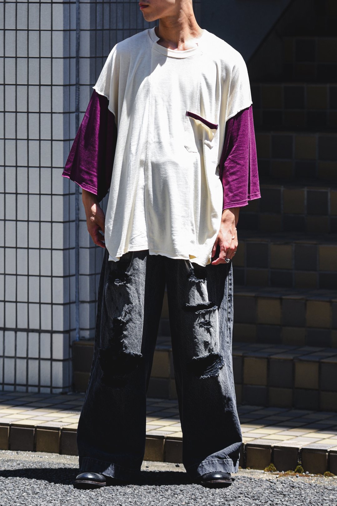 Leh BIG Silhouette L/S T-SH White×Purple - BISHOOL,Edwina Horl,My 