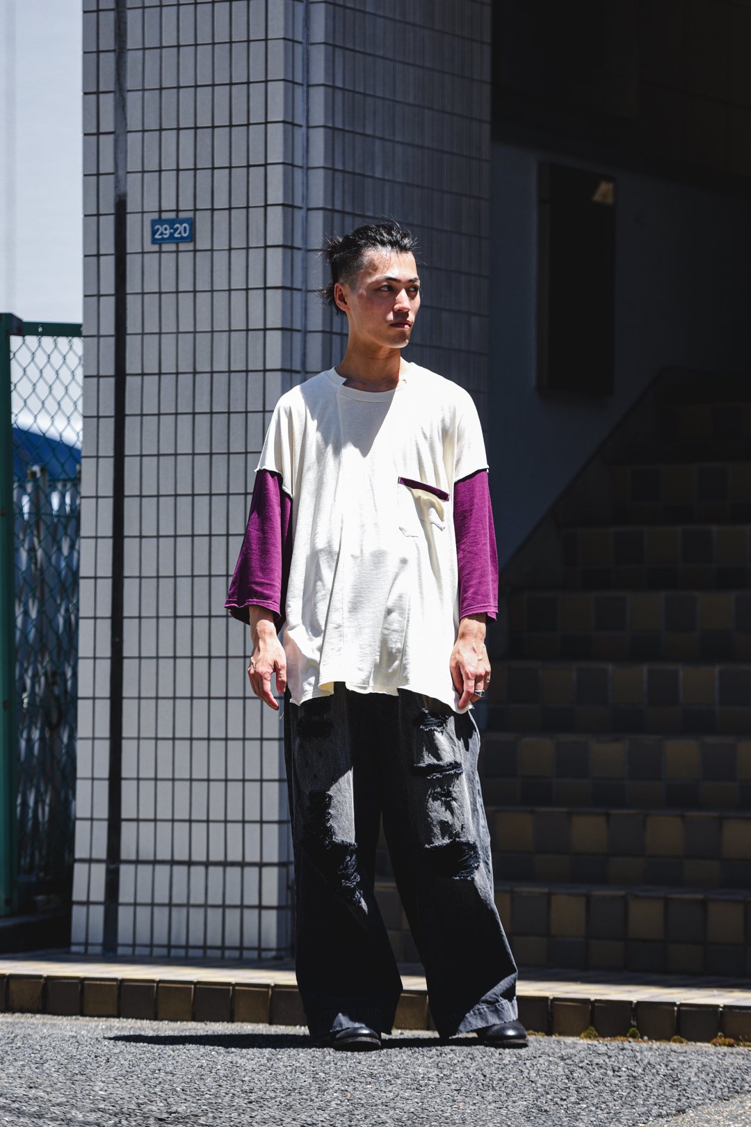 Leh BIG Silhouette L/S T-SH White×Purple - BISHOOL,Edwina Horl,My 