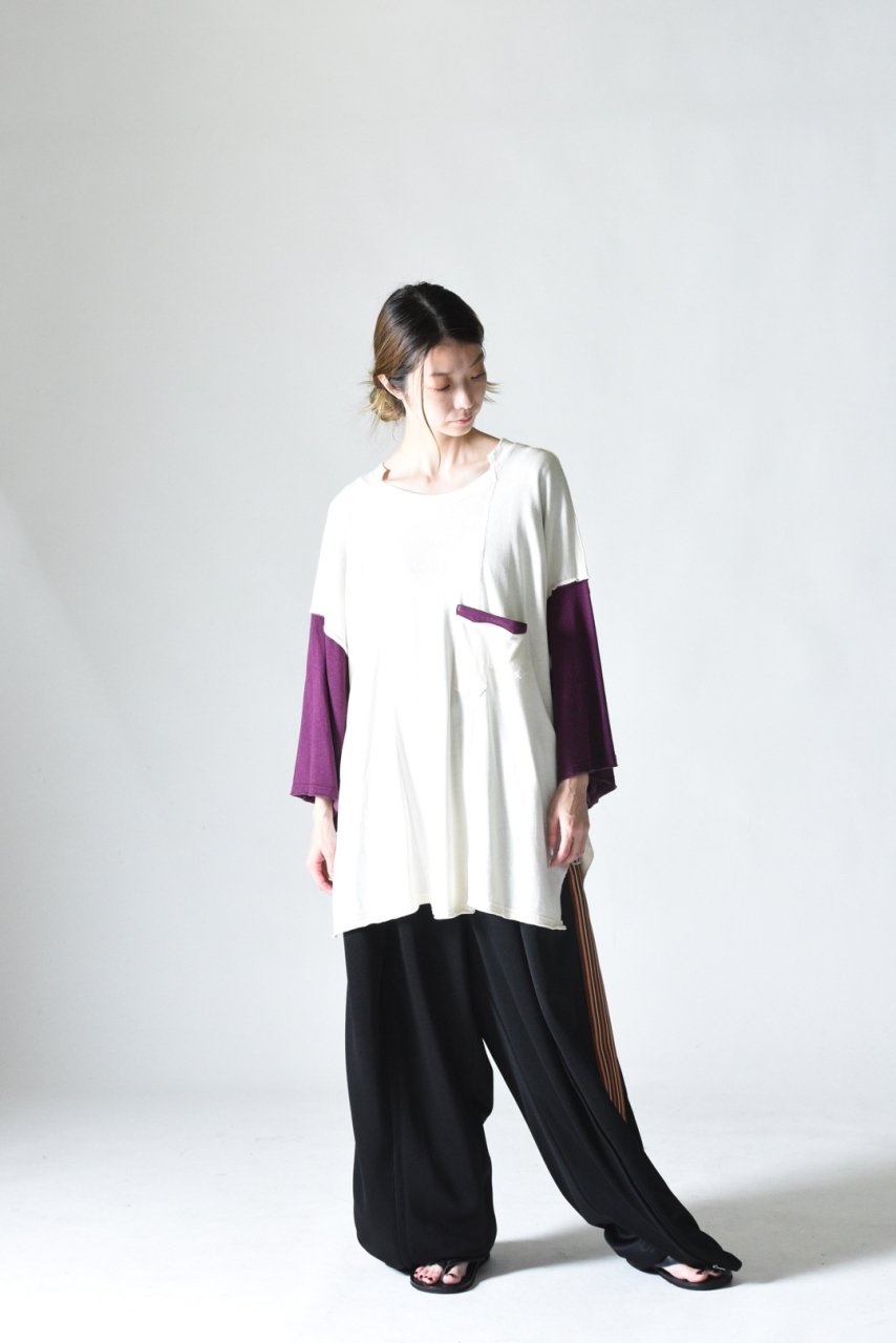 Leh BIG Silhouette L/S T-SH White×Purple - BISHOOL,Edwina