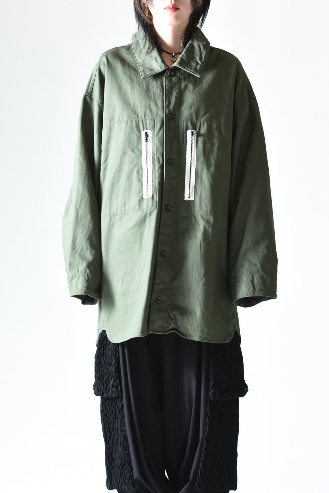 My Beautiful Landlet ミリタリークロスビッグシャツ Olive - BISHOOL