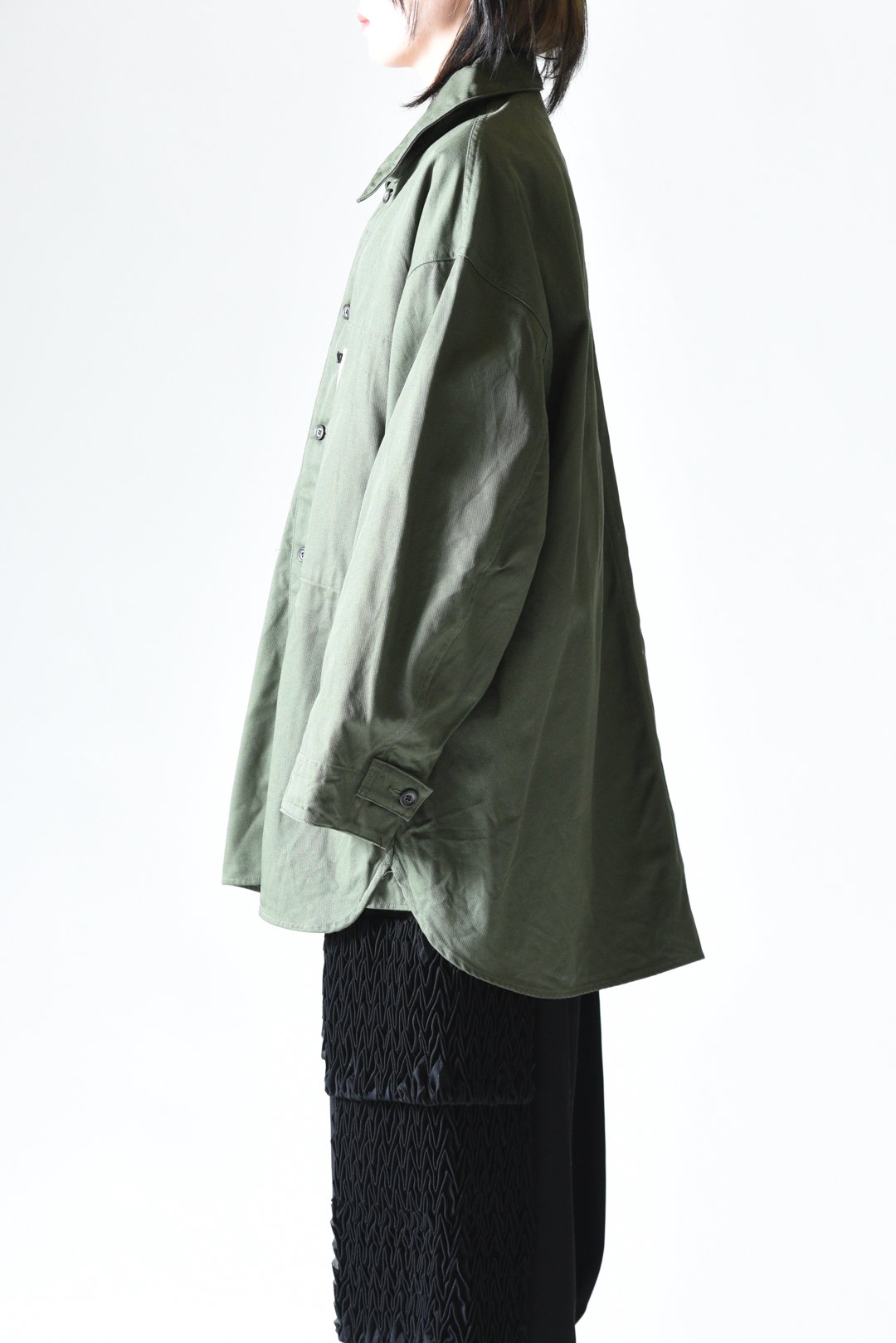 My Beautiful Landlet ミリタリークロスビッグシャツ Olive - BISHOOL