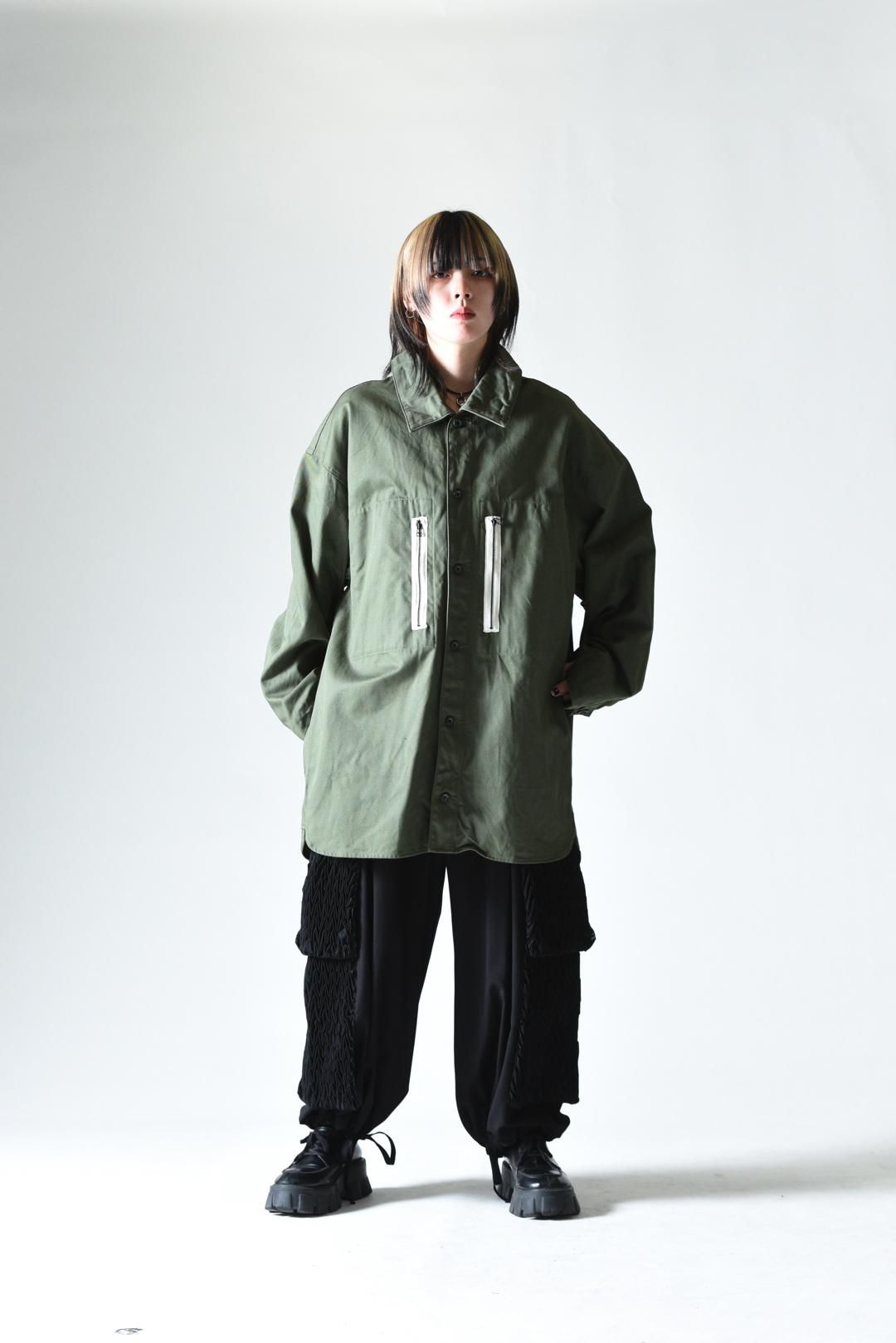 My Beautiful Landlet ミリタリークロスビッグシャツ Olive
