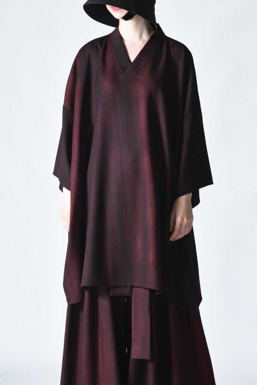 BISHOOL Urban Wool Gabardine KIMONO Top black × wine - BISHOOL