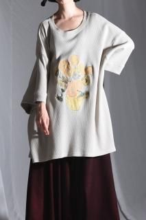 BISHOOL Embroidery Waffle Knit Big-T -himawari- greige