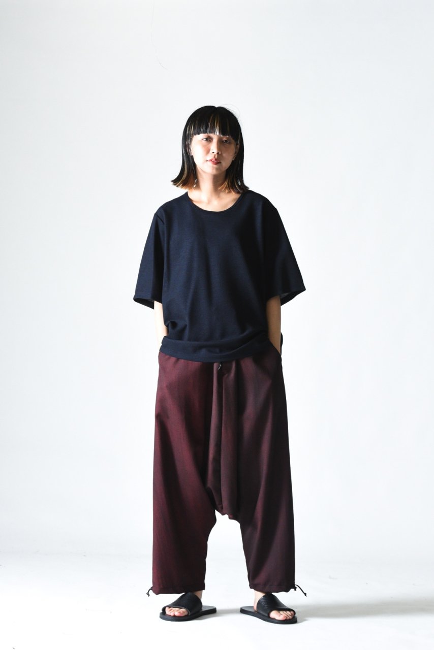 BISHOOL Urban Wool Gabardine Sarrouel Balloon Pants black × wine