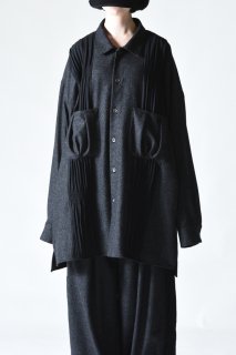 NEPHOLOGIST Pleats Line Wool Flannel Shirt Jacket mix black