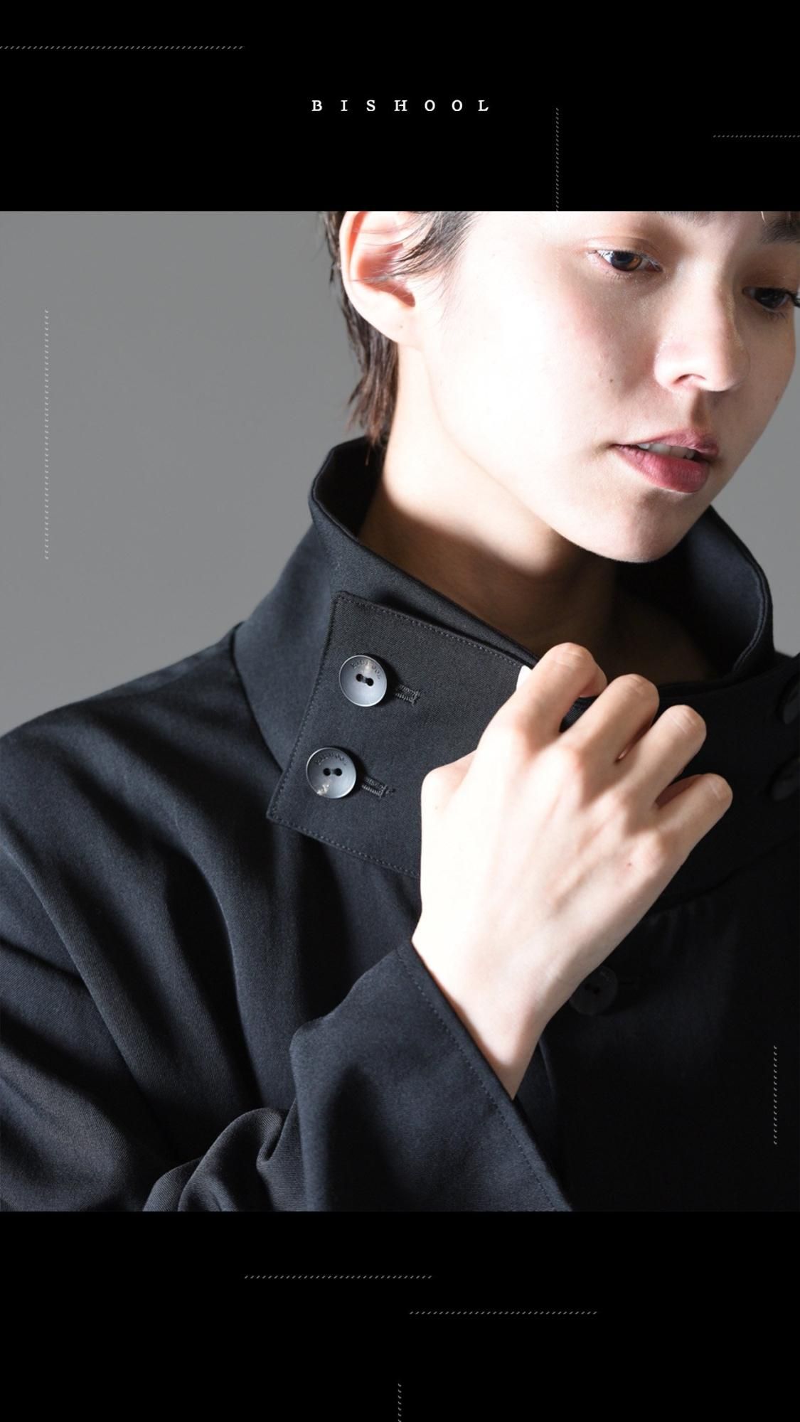 BISHOOL Wool Gabardine KIMONO Sleeve Stand Jacket - BISHOOL