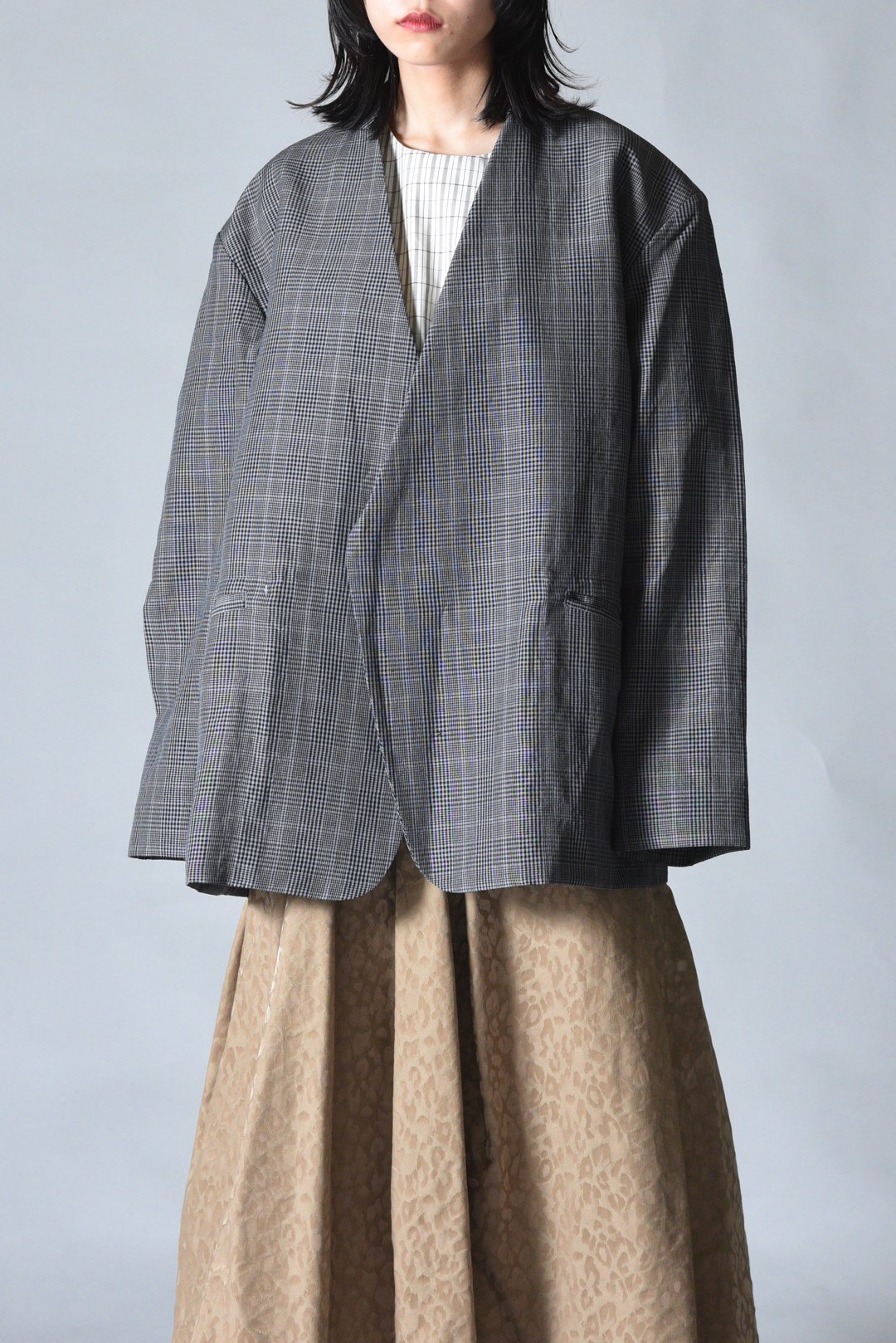 Edwina Horl BUTTONLESS WIDE JACKET check - BISHOOL,Edwina Horl,My