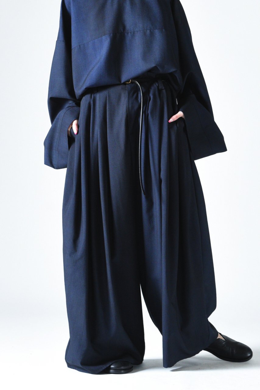 BISHOOL Urban Wool 10 Tuck Straight Wide Pants black×blue 