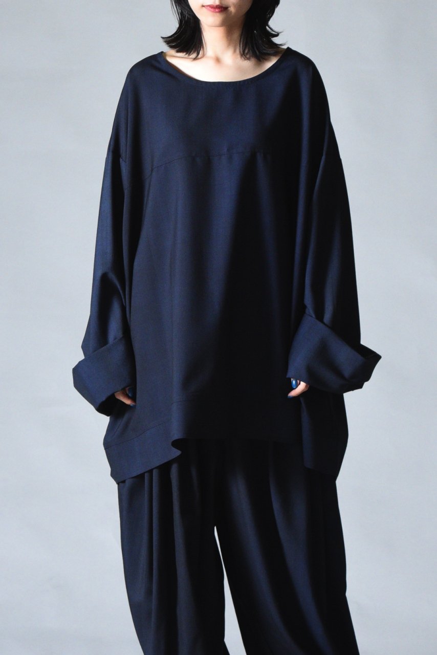 BISHOOL Urban Wool Switching Big Pullover black×blue - BISHOOL