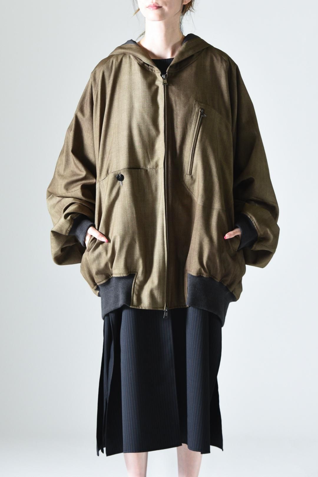 YANTOR Uneven Dyed Wool Hoodie Blouson Beige - BISHOOL