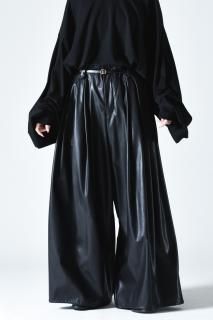 BISHOOL Fake Leather 10 Tuck Straight Wide Pants black