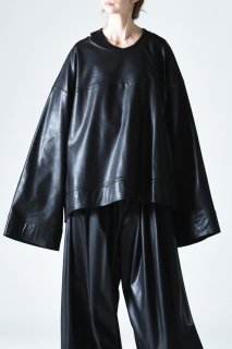 BISHOOL Fake Leather Switching Wide Pullover black