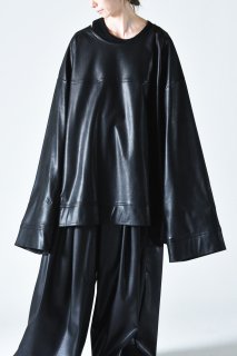 BISHOOL Fake Leather Switching Big Pullover black