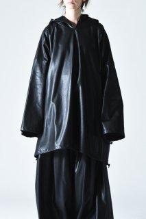 BISHOOL Fake Leather Big Hood Pullover black