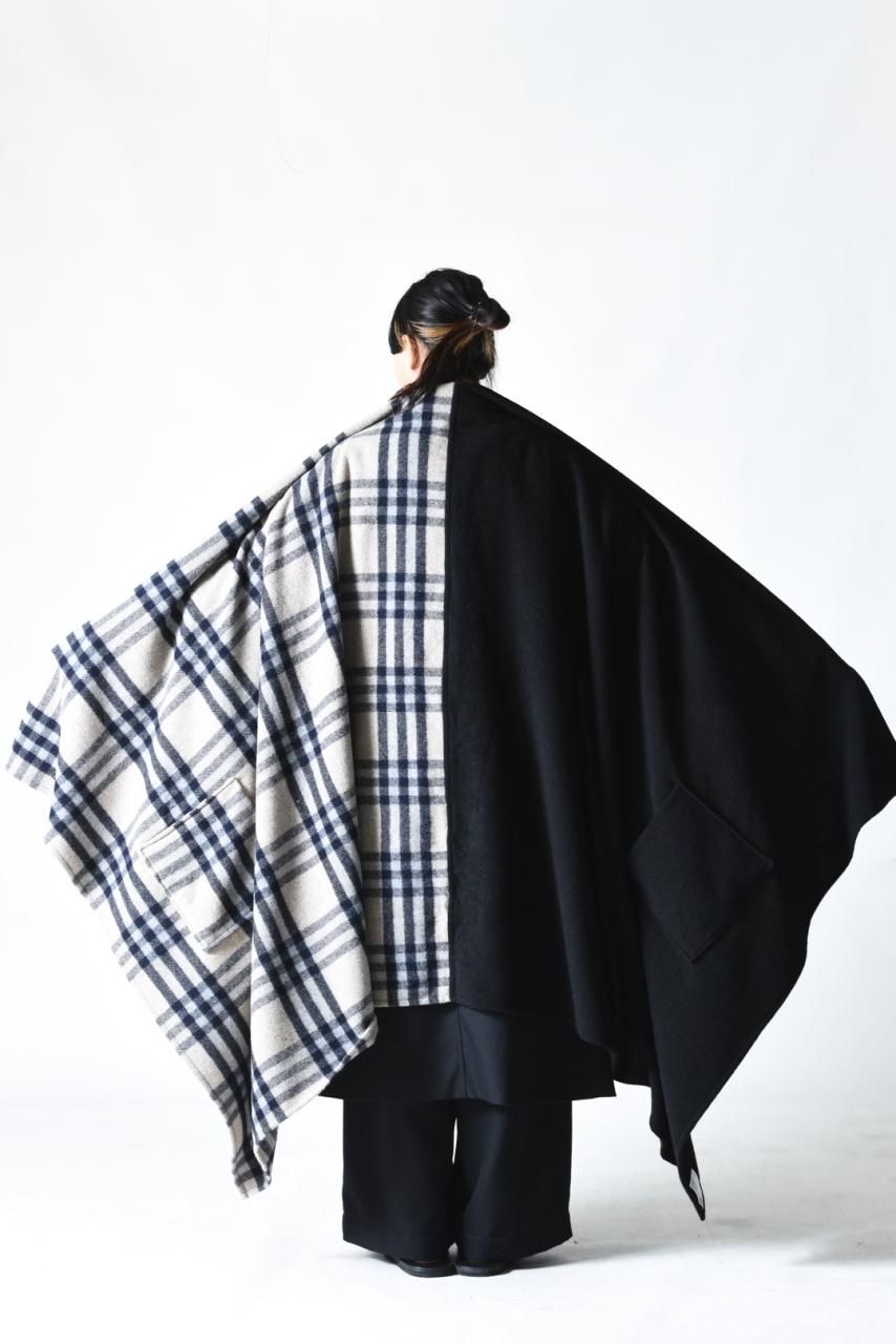 VOAAOV ウールモッサビッグストール Black×Beige Check