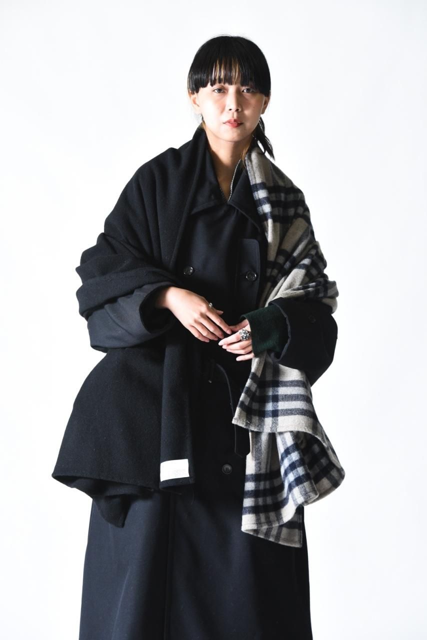 VOAAOV ウールモッサビッグストール Black×Beige Check