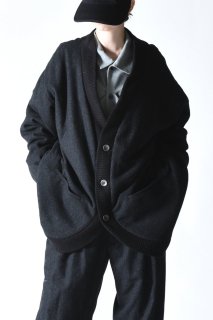 NEPHOLOGIST Wool Tweed Padded Rib Cardigan mix black