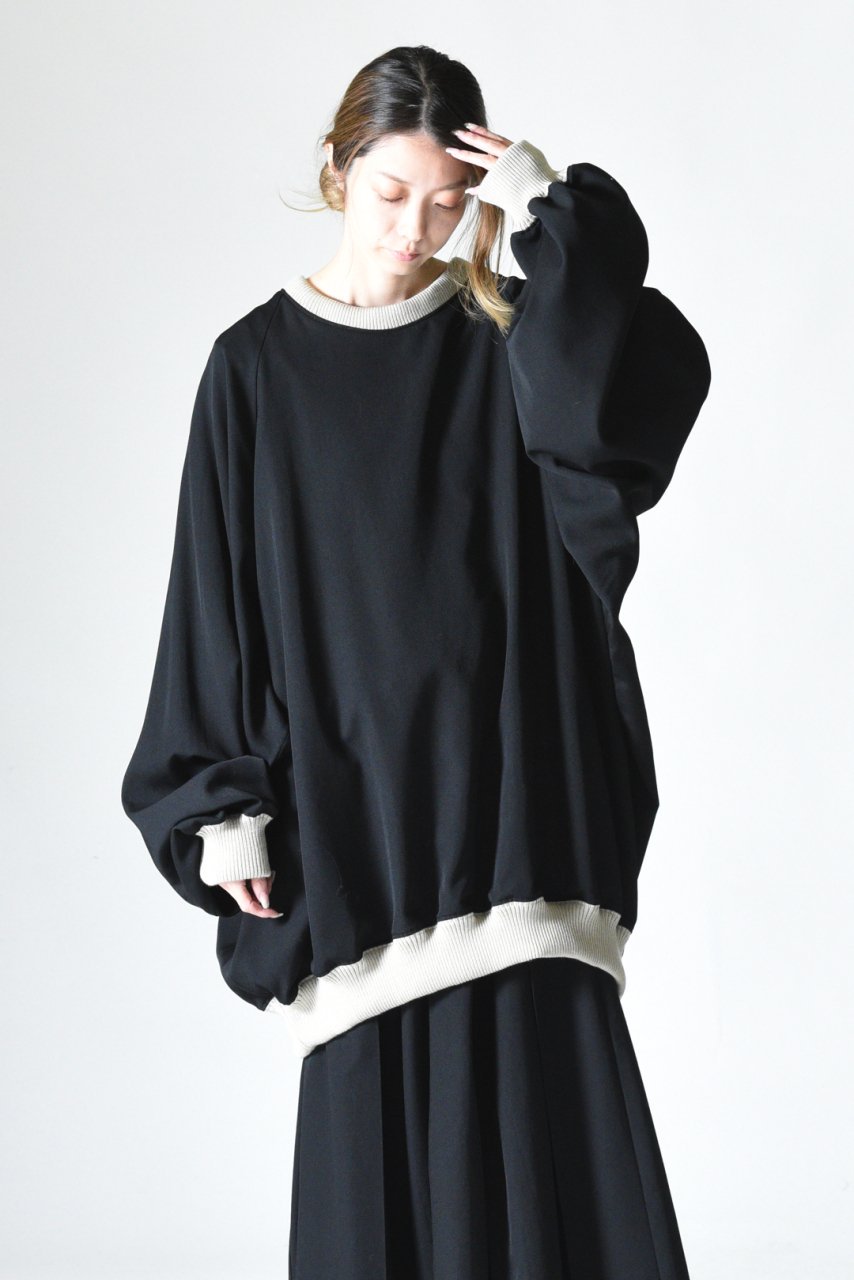 BISHOOL Wool Gabardine Rib Big Pullover black×beige - BISHOOL