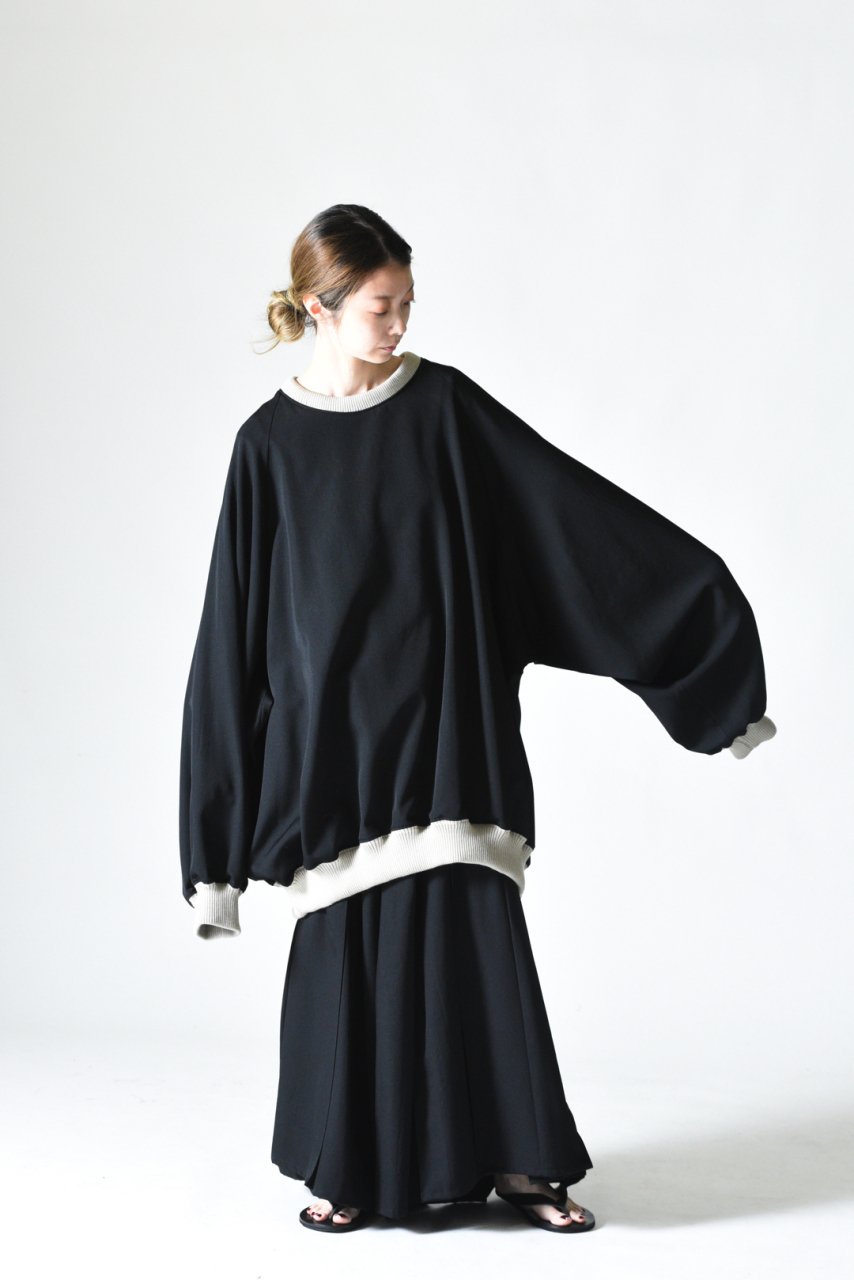 BISHOOL Wool Gabardine Rib Big Pullover black×beige - BISHOOL