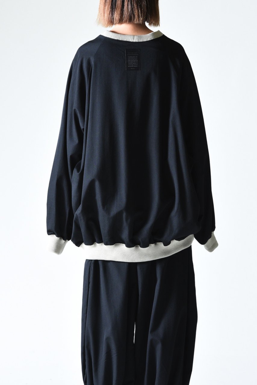 BISHOOL Wool Gabardine Rib Big Pullover black×beige - BISHOOL