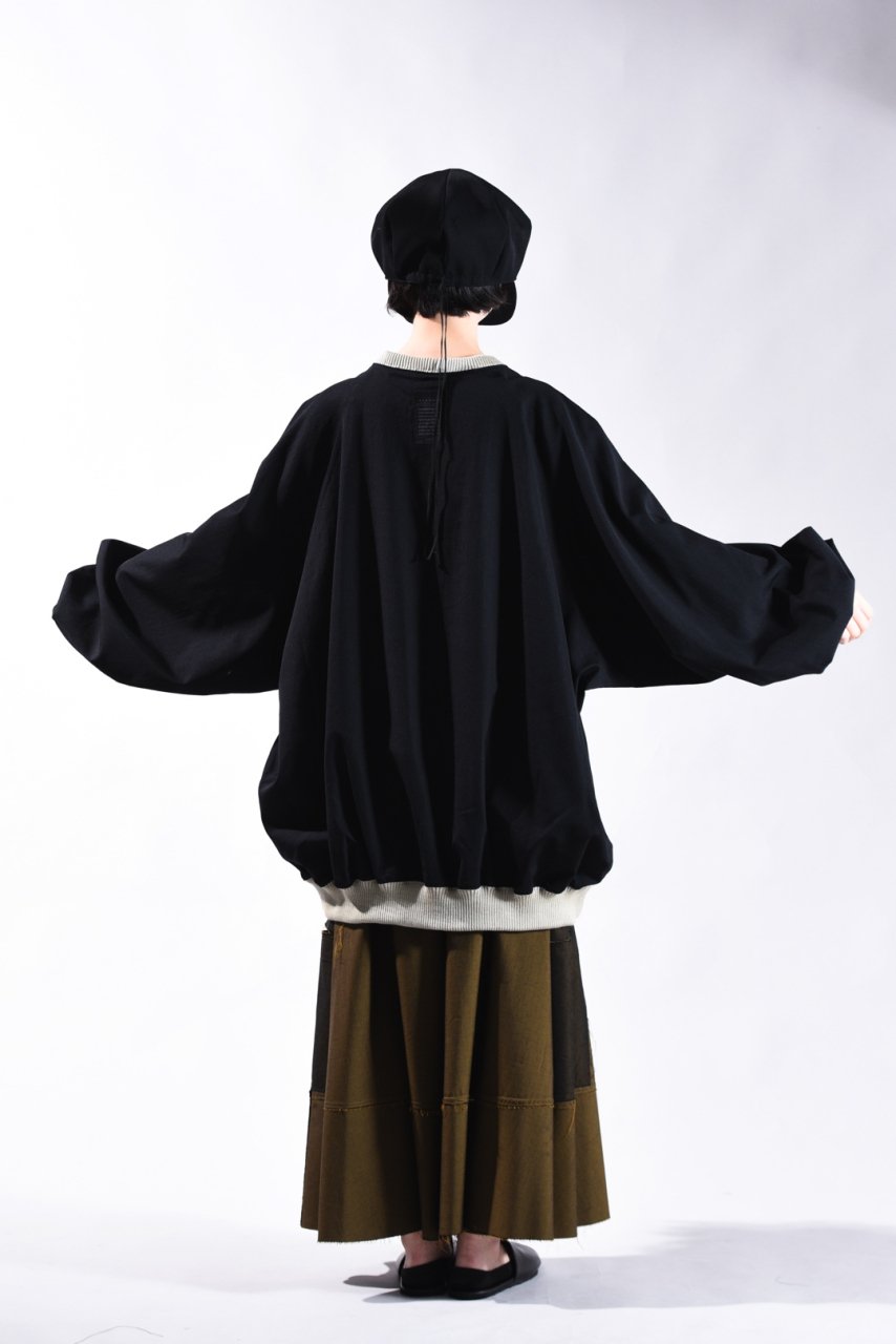 BISHOOL Wool Gabardine Rib Big Pullover black×beige - BISHOOL ...