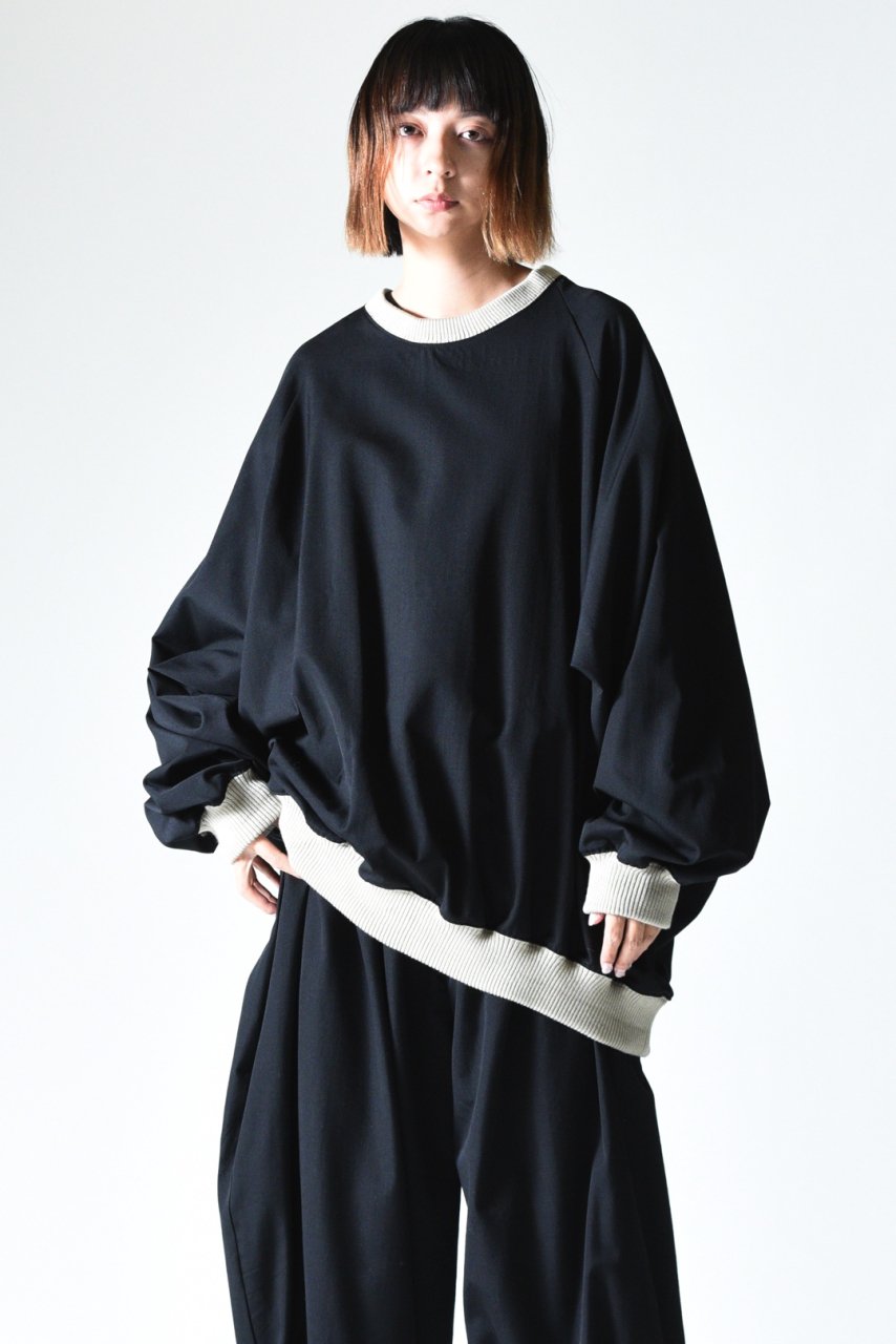 BISHOOL Wool Gabardine Rib Big Pullover black×beige - BISHOOL