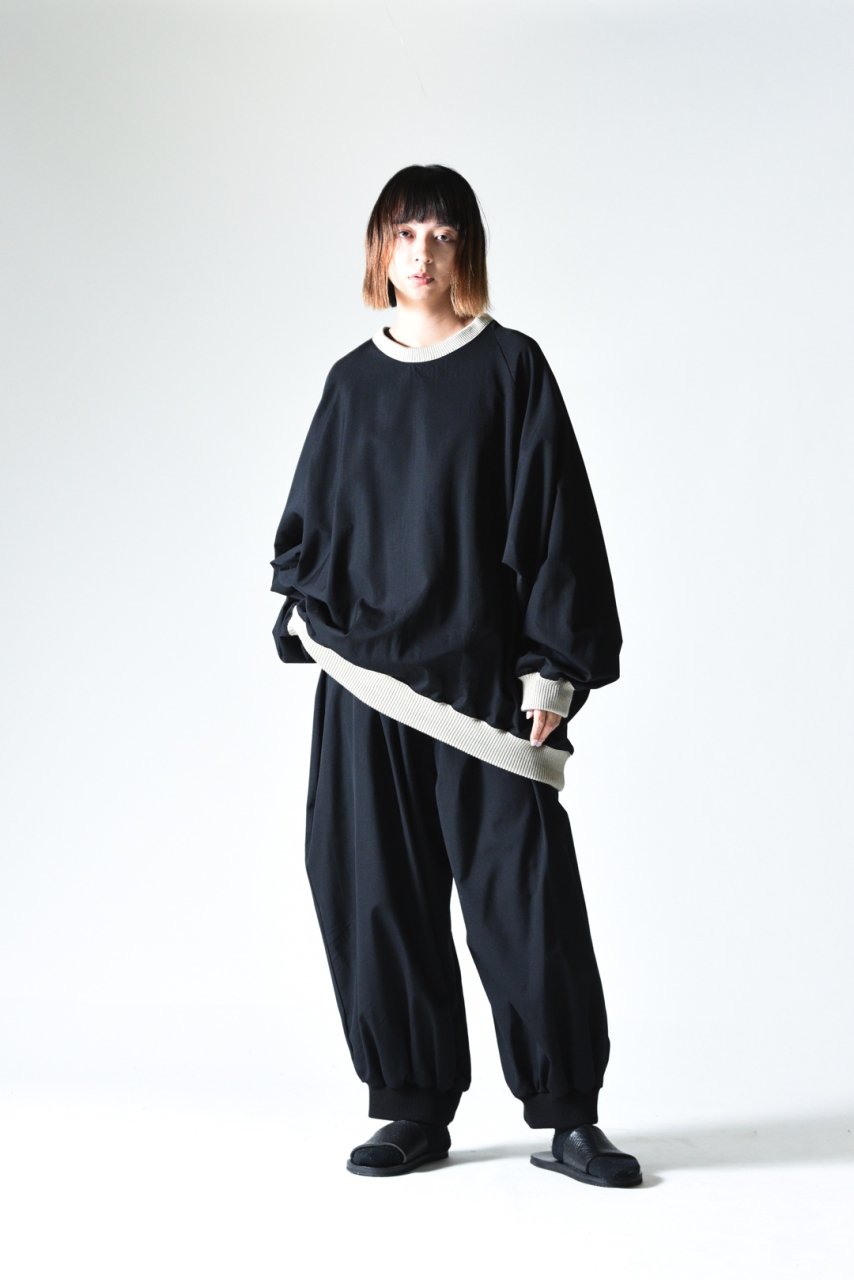 BISHOOL Wool Gabardine Rib Big Pullover black×beige - BISHOOL