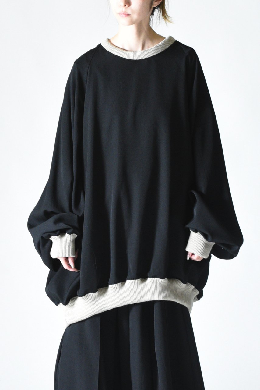 BISHOOL Wool Gabardine Rib Big Pullover black×beige - BISHOOL