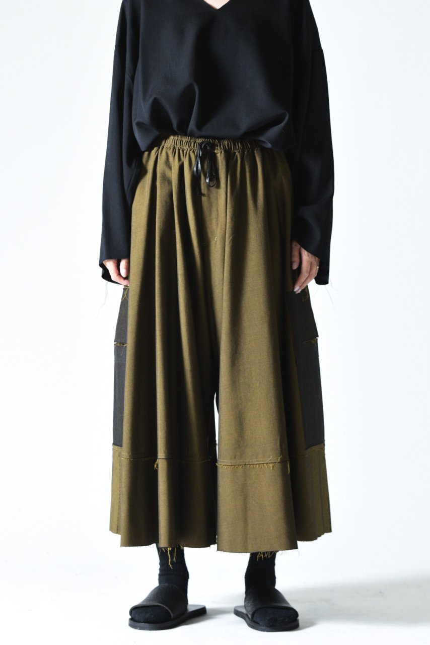 BISHOOL Wool Gabardine Cut Off Pants with Damage Pocket mustard