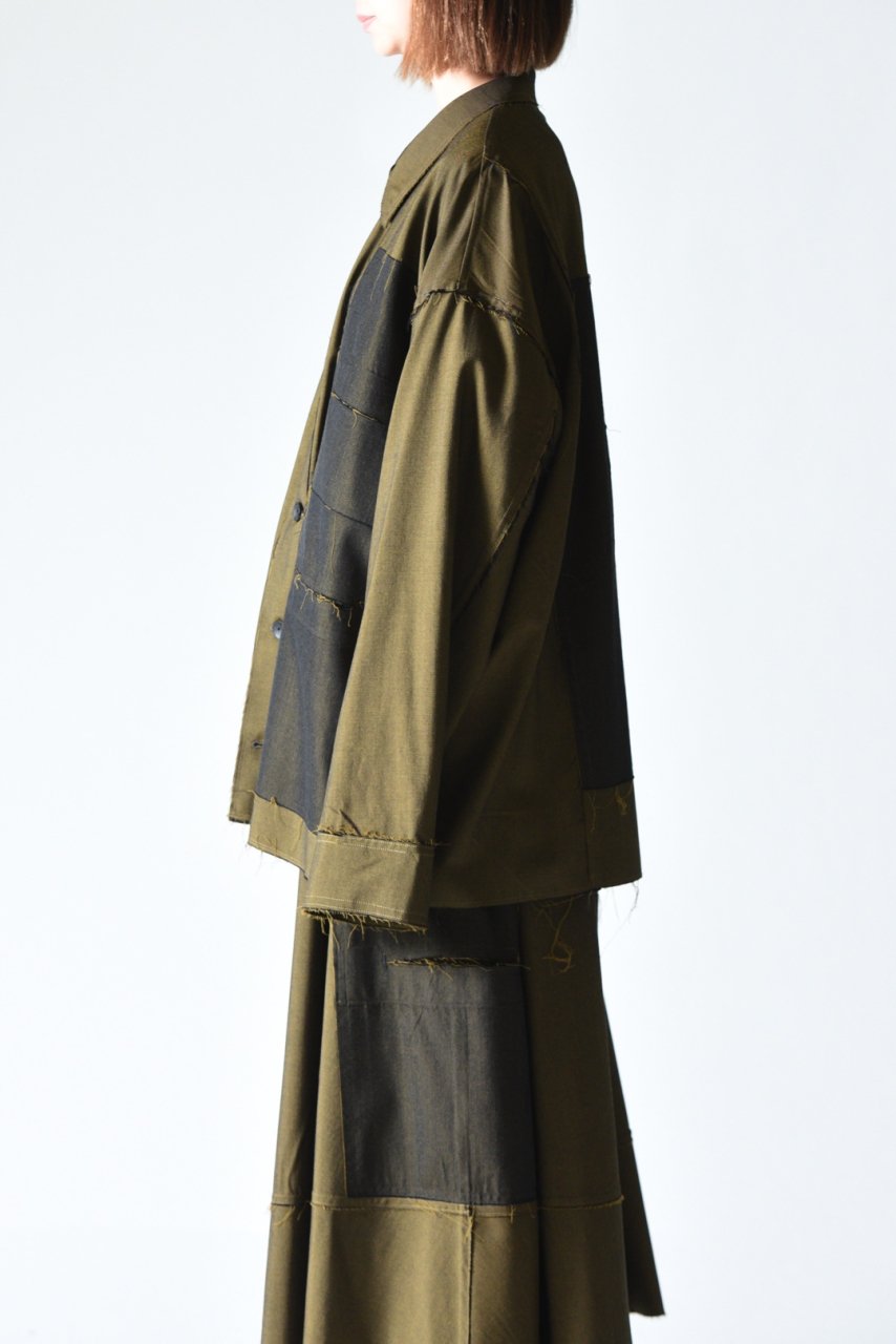 BISHOOL Wool Gabardine Cut Off Jacket with Damage Pocket mustard