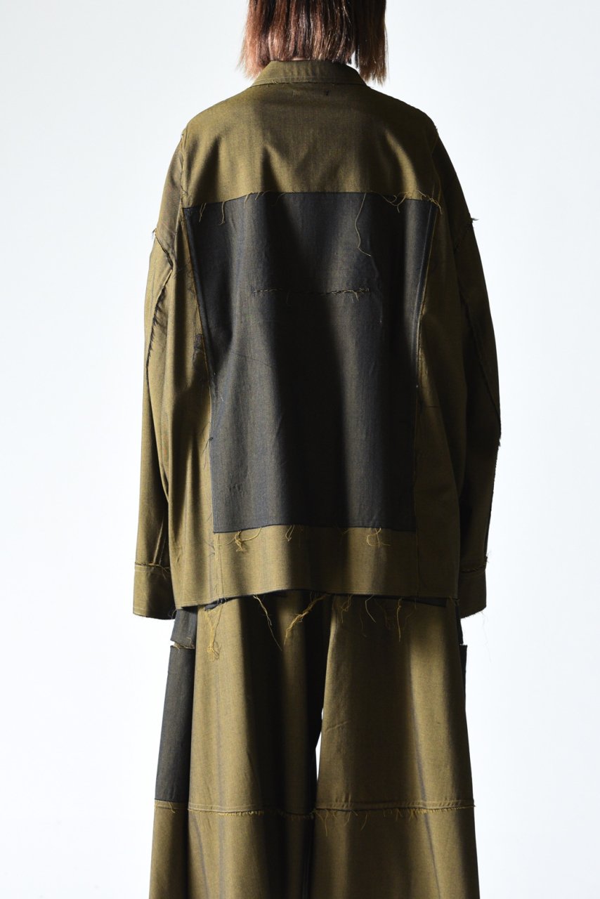 BISHOOL Wool Gabardine Cut Off Jacket with Damage Pocket mustard