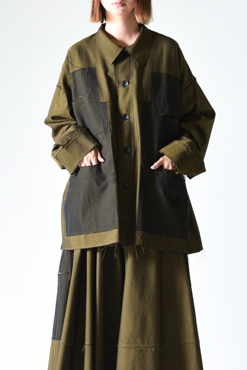 BISHOOL Wool Gabardine Cut Off Jacket with Damage Pocket mustard