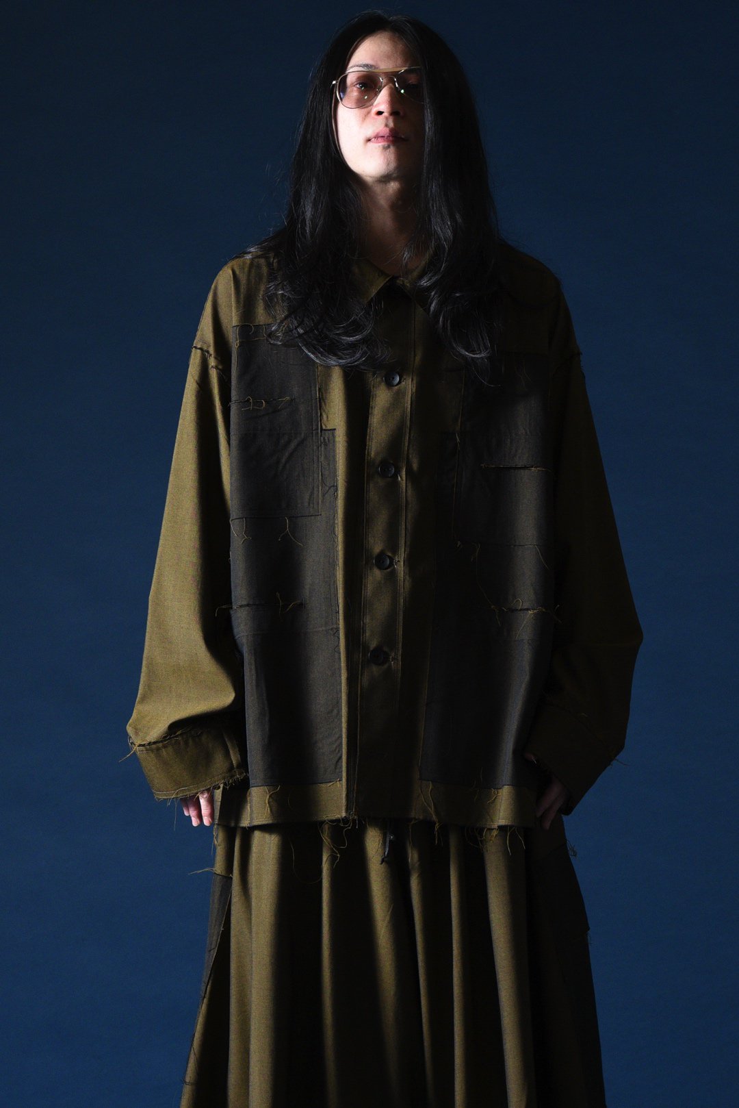 BISHOOL Wool Gabardine Cut Off Jacket with Damage Pocket mustard