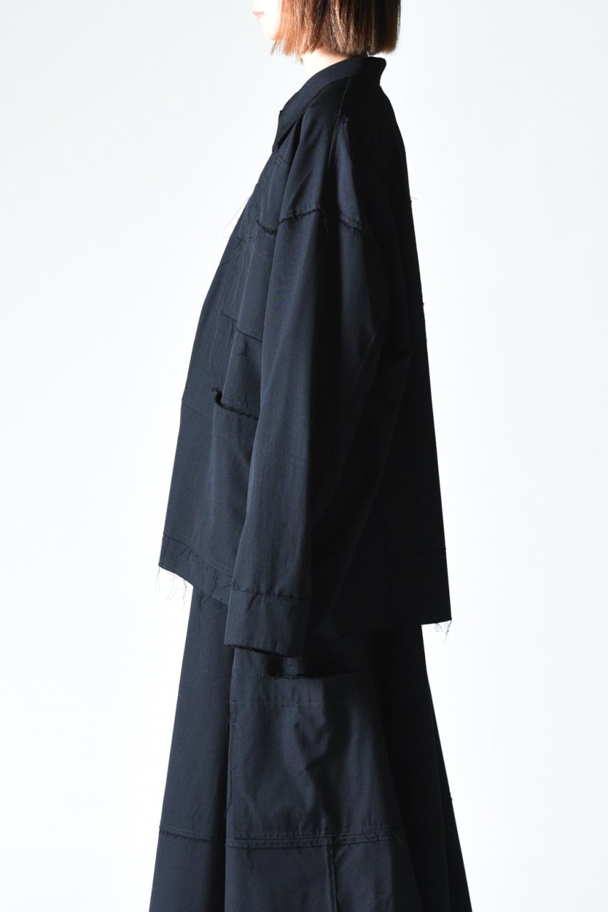 BISHOOL Wool Gabardine Cut Off Jacket with Damage Pocket black