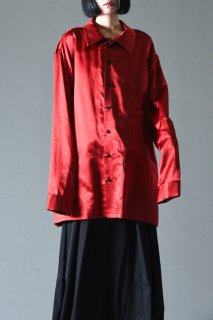 BISHOOL Japanese Silk Cotton Satin Long Shirt red