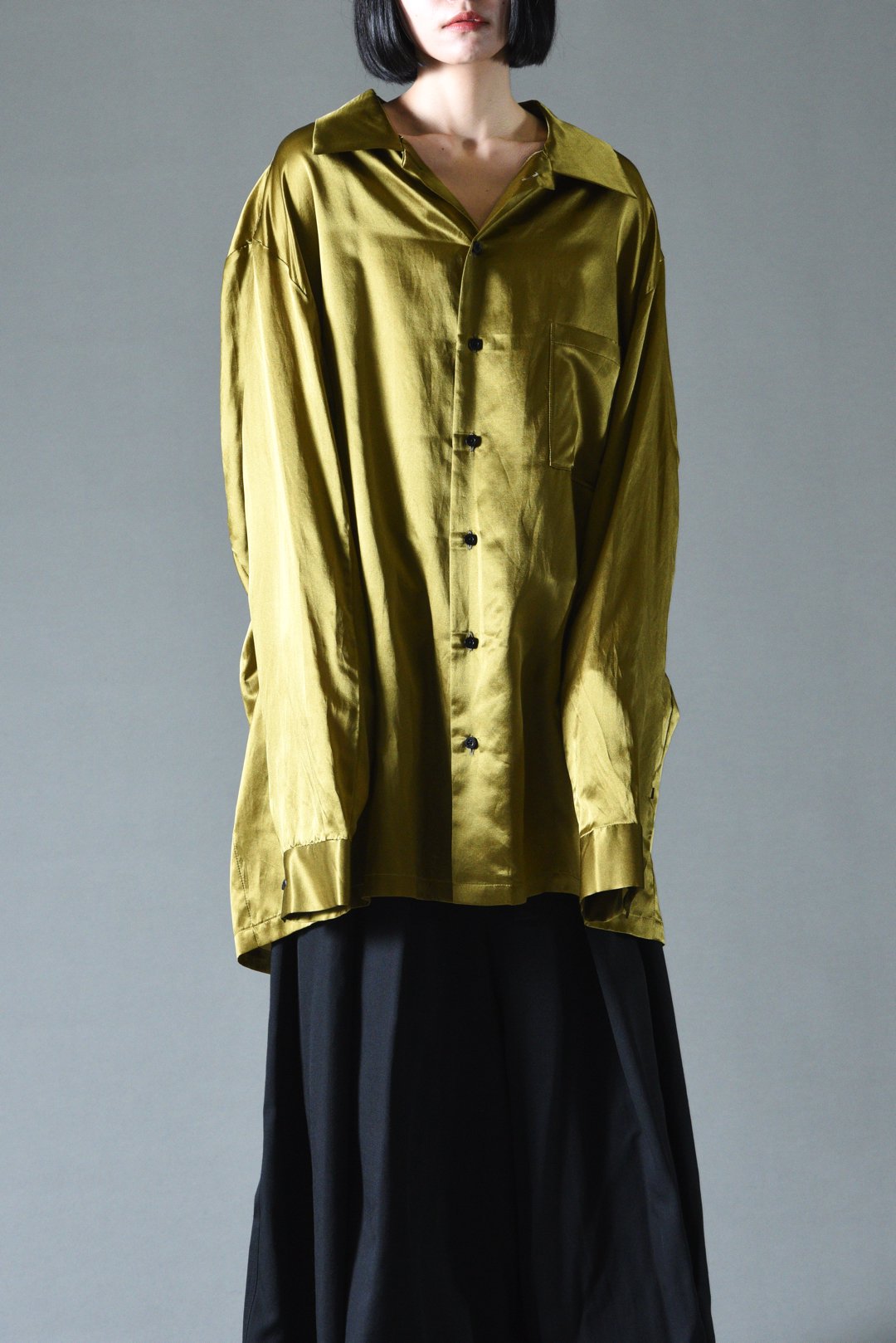 BISHOOL Japanese Silk Cotton Satin Long Shirt yellow - BISHOOL