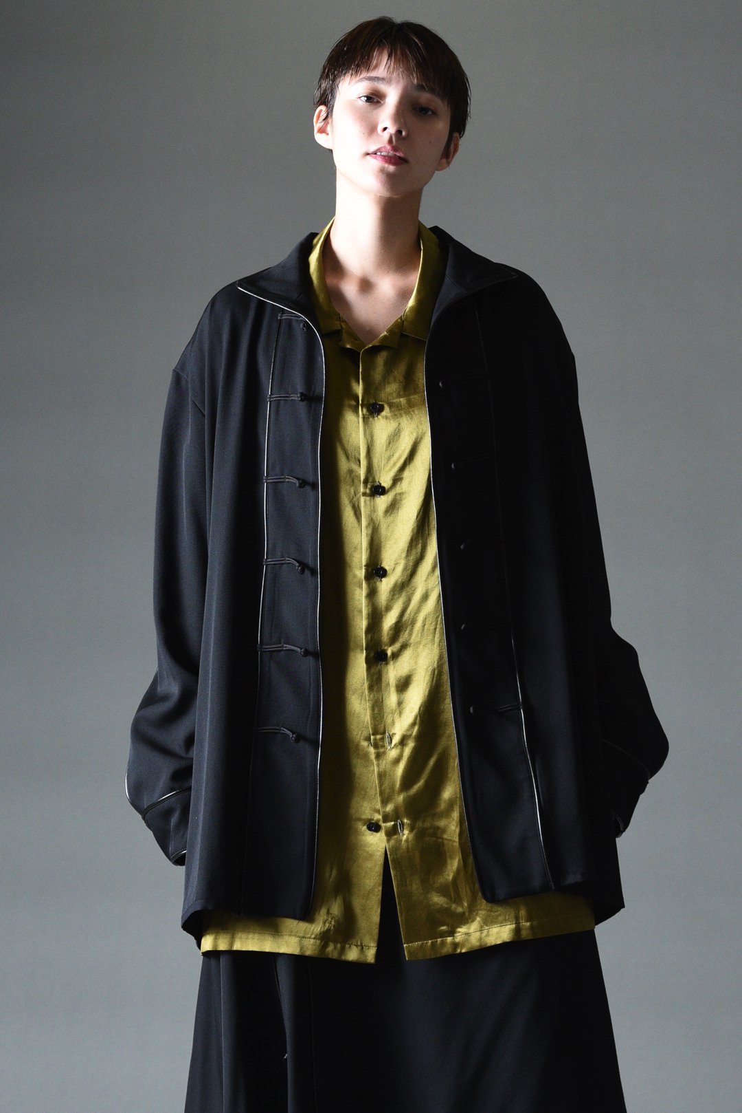 BISHOOL Japanese Silk Cotton Satin Long Shirt yellow - BISHOOL