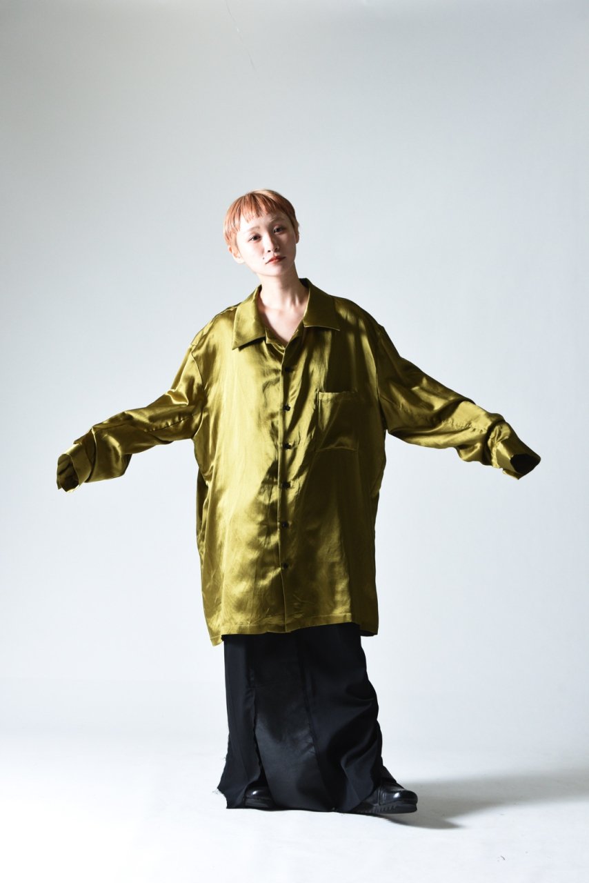 BISHOOL Japanese Silk Cotton Satin Long Shirt yellow - BISHOOL