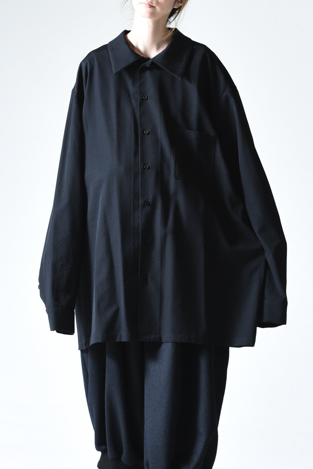 BISHOOL Wool Gabardine Long Shirt black - BISHOOL,Edwina Horl,My ...
