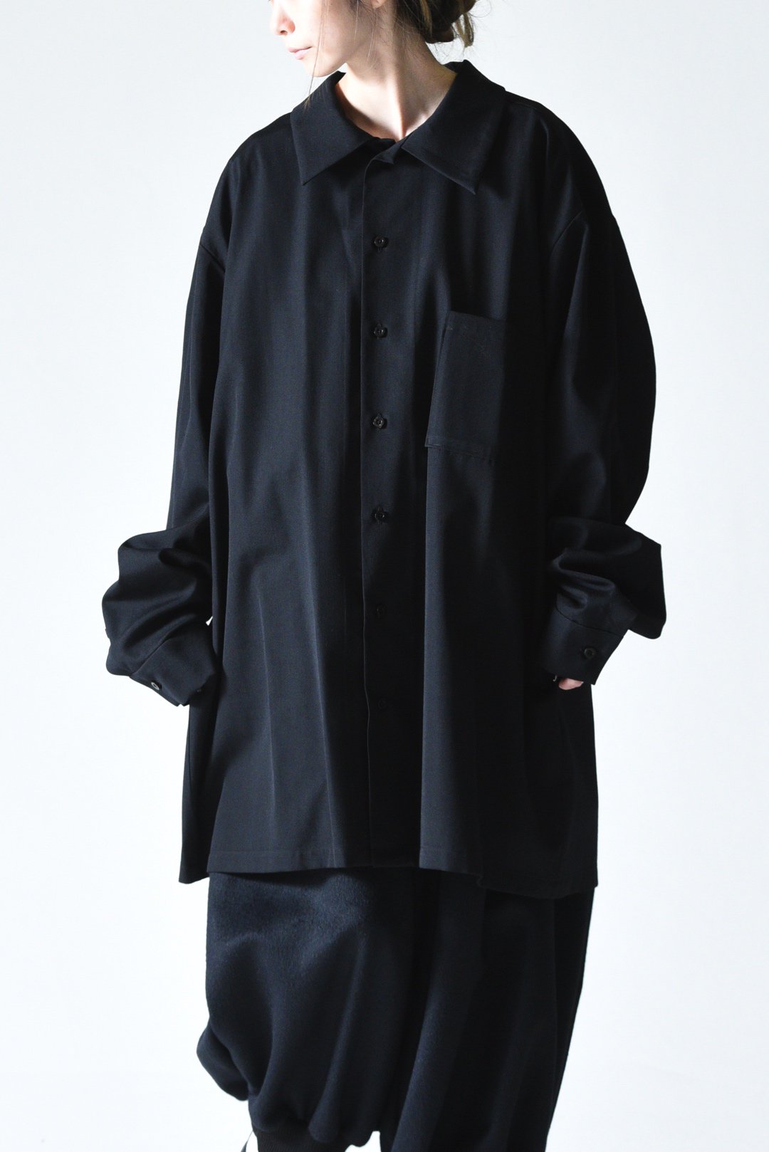 BISHOOL Wool Gabardine Long Shirt black - BISHOOL,Edwina Horl,My