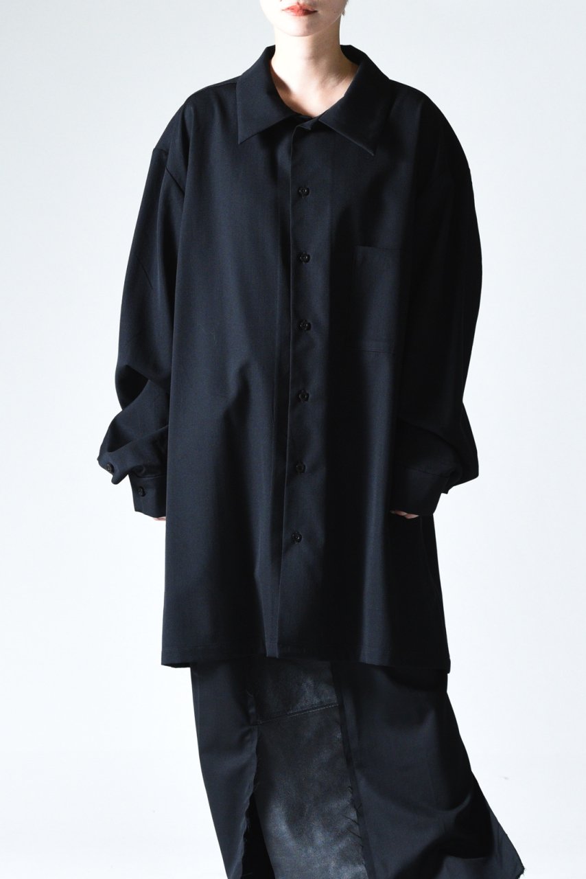 BISHOOL Wool Gabardine Long Shirt black - BISHOOL,Edwina Horl